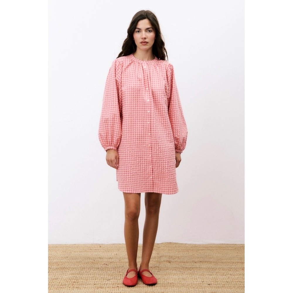 FRNCH Ismery Pink Gingham Cotton Button Down Mini Dress Womens XS French Girl